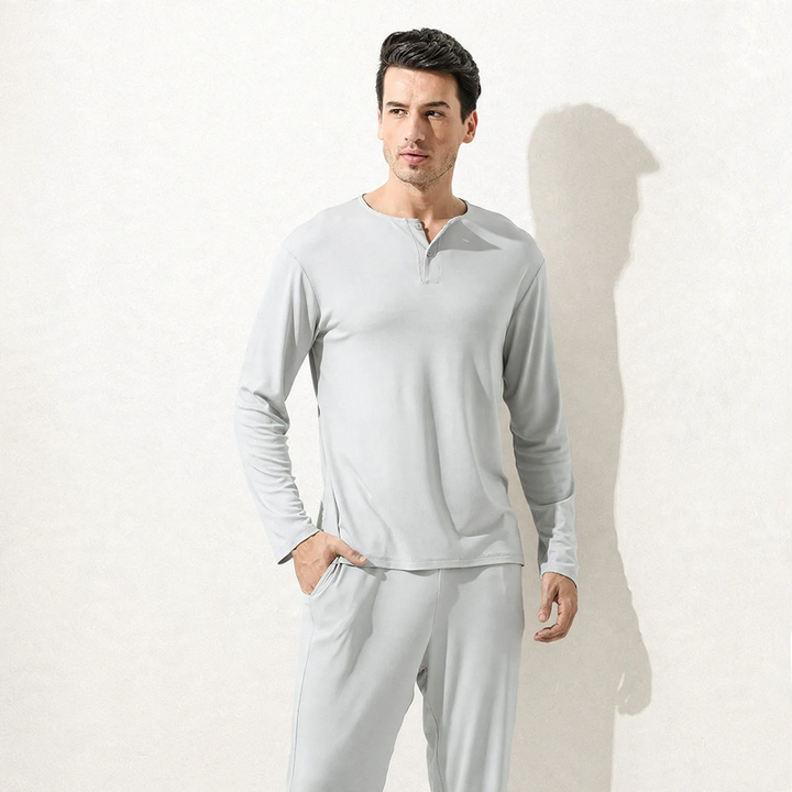 Herren-Pyjama-Set, Modal, langärmelig, für Frühling und Sommer