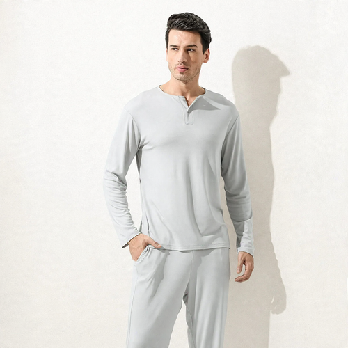 Herren-Pyjama-Set, Modal, langärmelig, für Frühling und Sommer