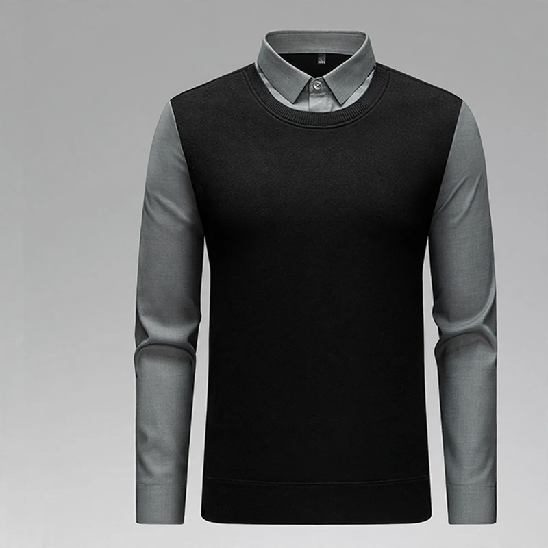 Herren-Strickpullover in Fake-Layer-Optik, warm gefüttert