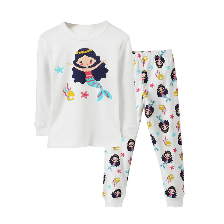 Kinder-Pyjama-Set, Langarm, Baumwoll-Rippstrick, Cartoon-Design