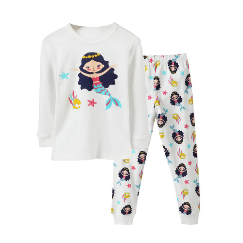 Kinder-Pyjama-Set, Langarm, Baumwoll-Rippstrick, Cartoon-Design
