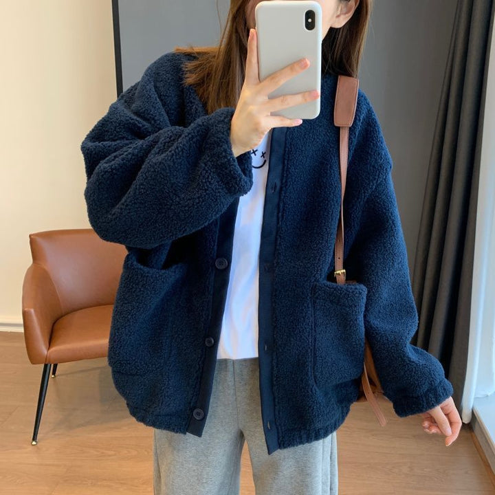 Warme Teddyfleece-Jacke im Baseball-Stil
