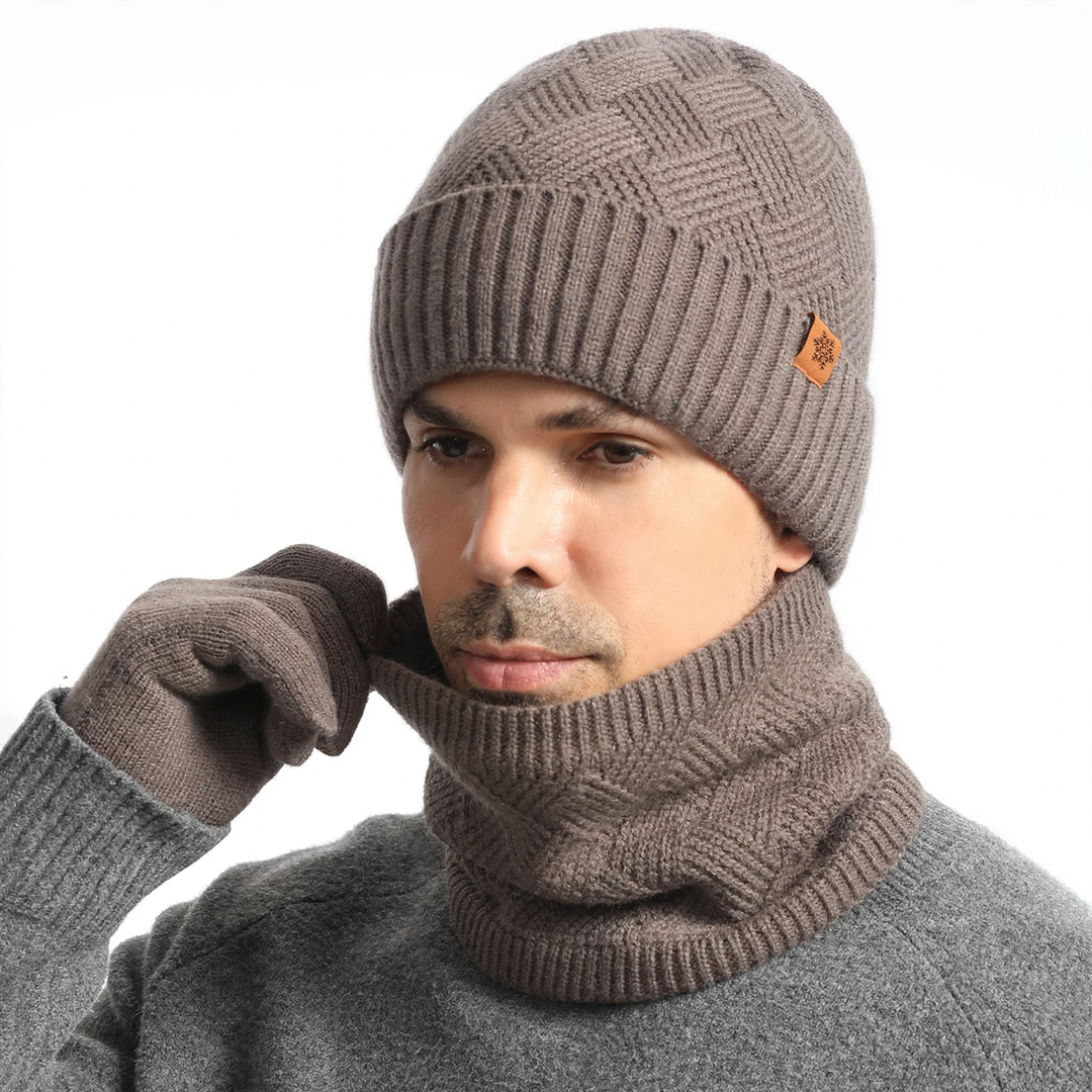 Herren Strick-Set: Mütze, Schal und Handschuhe, gefüttert