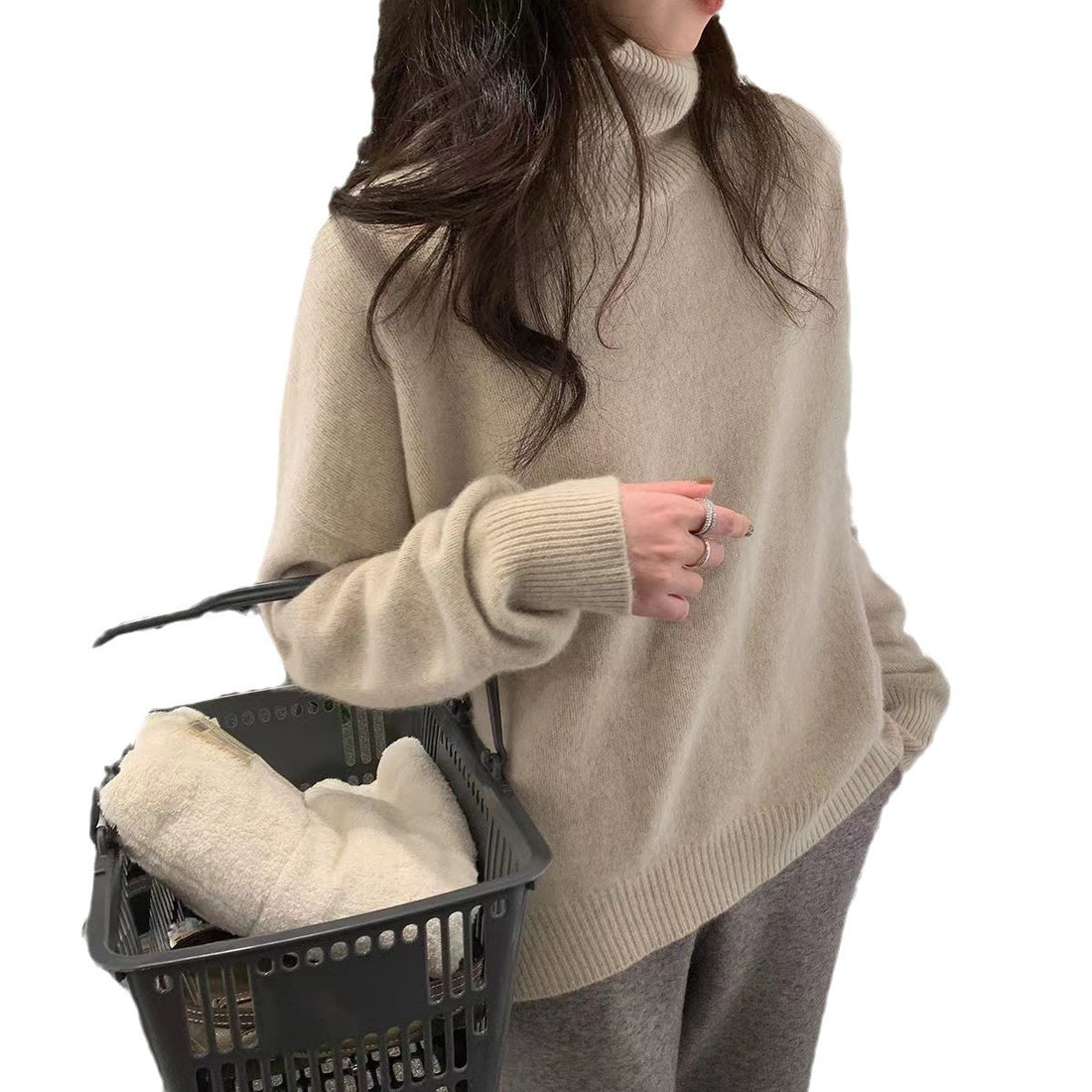 Damen-Rollkragenpullover, Strick, einfarbig, lässiger Stil