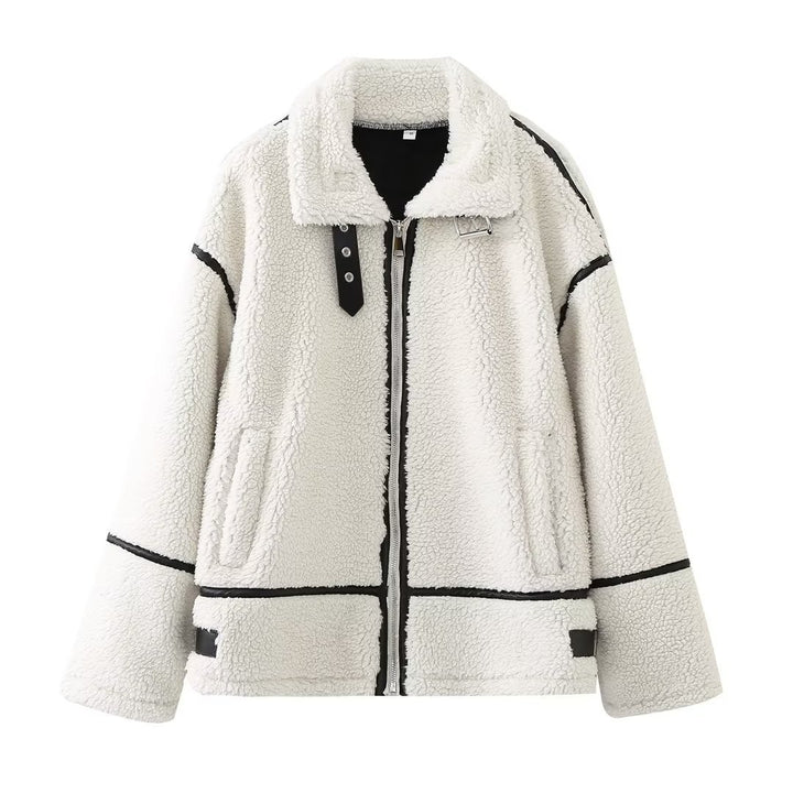 Modische Patchwork-Jacke mit Lammfell-Optik