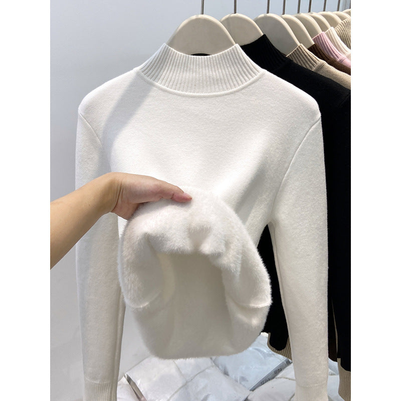Gefütterter Damen-Strickpullover mit hohem Kragen