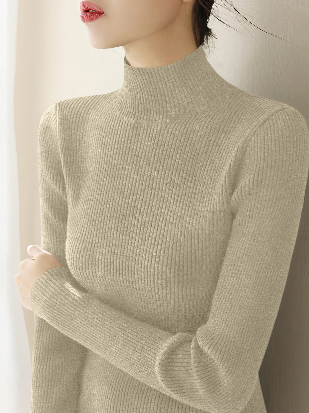Damen-Strickpullover aus Wolle mit halbem Stehkragen
