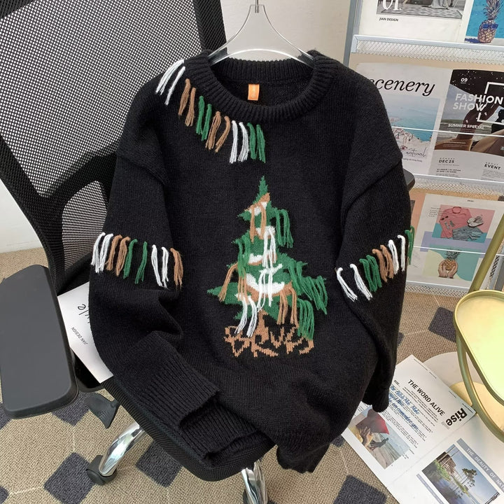 Strickpullover mit Weihnachtsbaum-Motiv