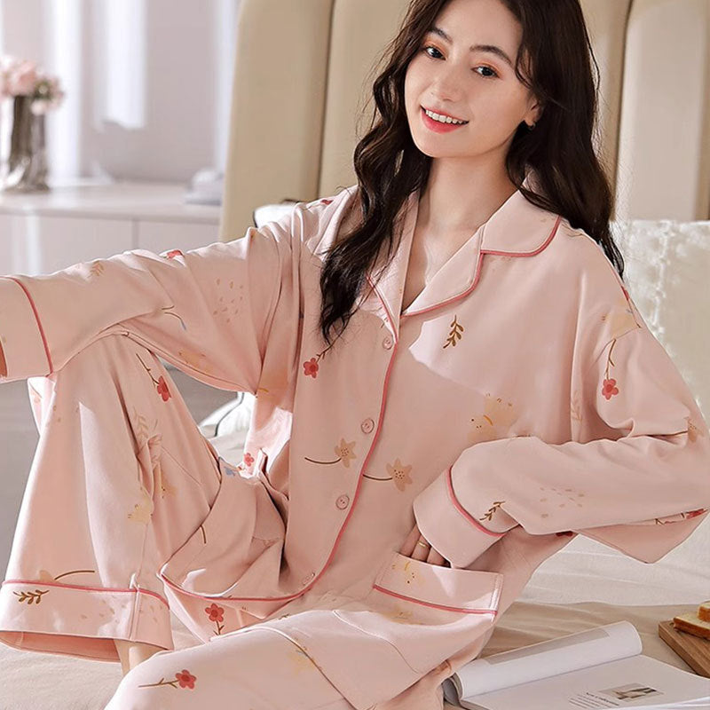 Damen-Pyjama-Set, Langarm, Herz-Muster, Freizeit-Stil