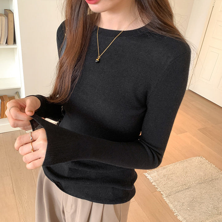 Damen-Strickpullover, Rundhals, langärmelig, figurbetont