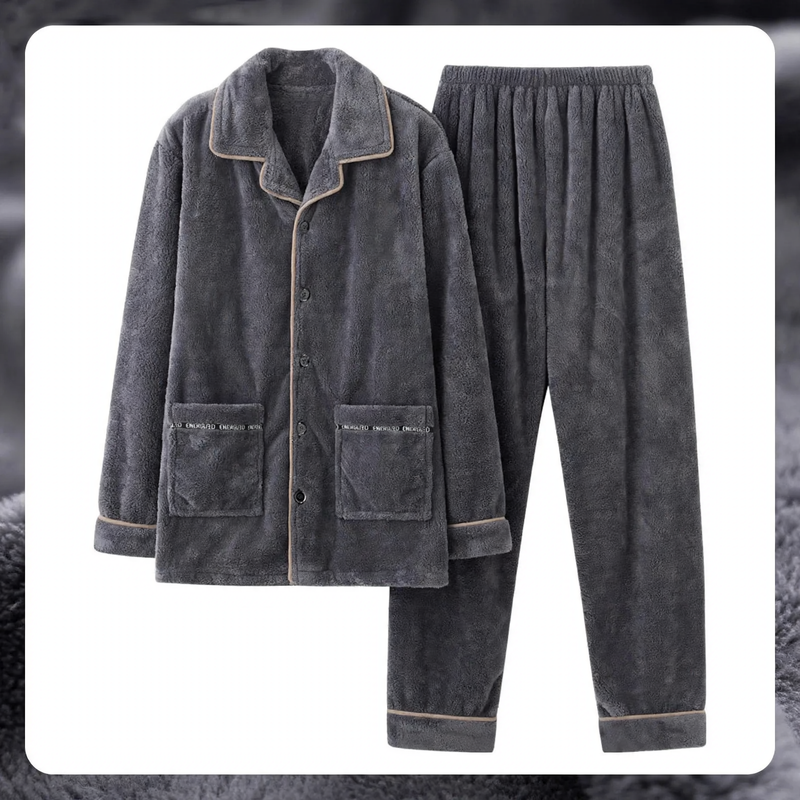Herren-Pyjama-Set aus Flanell, bestickt, schlicht