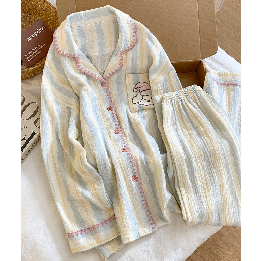 Damen-Pyjama-Set aus 100% Baumwolle, langärmelig