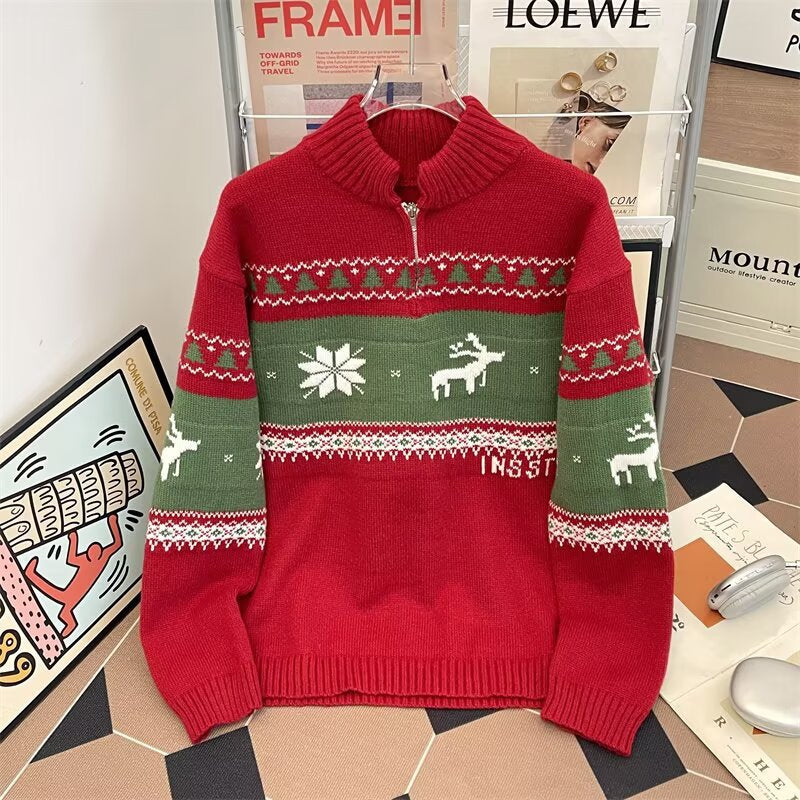Strickpullover mit halbem Reißverschluss