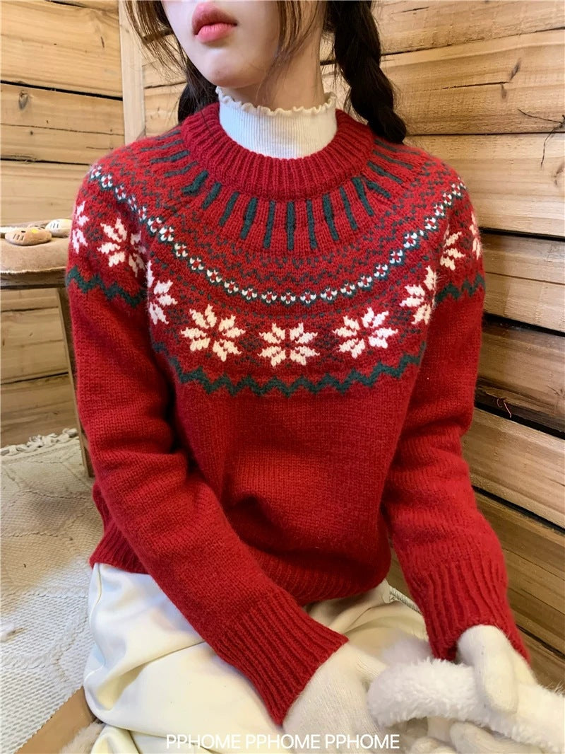 Gefütterter Strickpullover in Weihnachtsrot