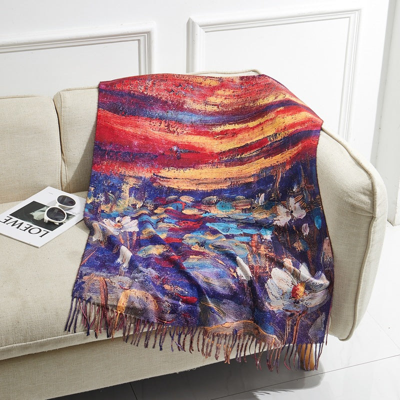 Damen-Schal mit Kunstkaschmir-Haptik und Kunstdruck, 70x180 cm