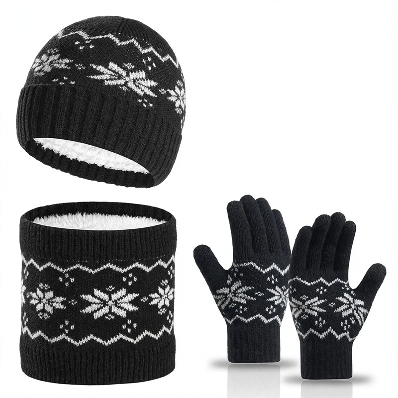 Winter Strick-Set: Touchscreen-Handschuhe, Mütze und Schal