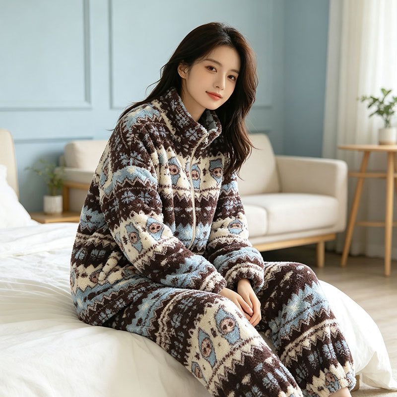 Damen-Schlafanzug, Flanell, warm, weihnachtliches Design