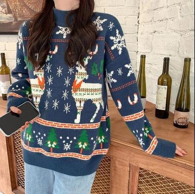 Damen-Weihnachtspullover mit Rentier-Motiv