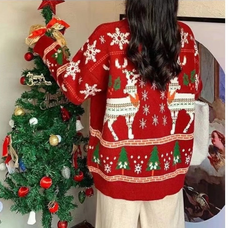 Damen-Strickpullover mit Rentier-Stickerei