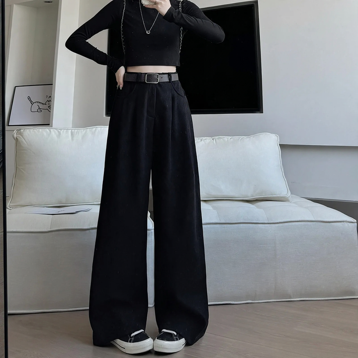 Damen-Cordhose, weit geschnitten, hoch tailliert
