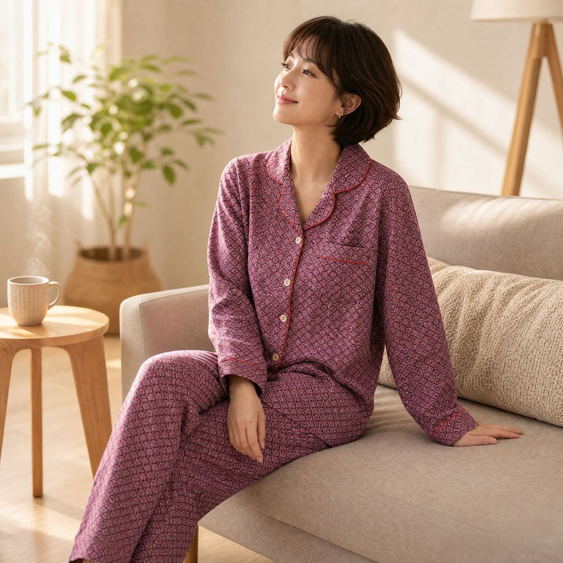 Damen-Pyjama-Set aus Baumwoll-Doppelgaze mit Revers