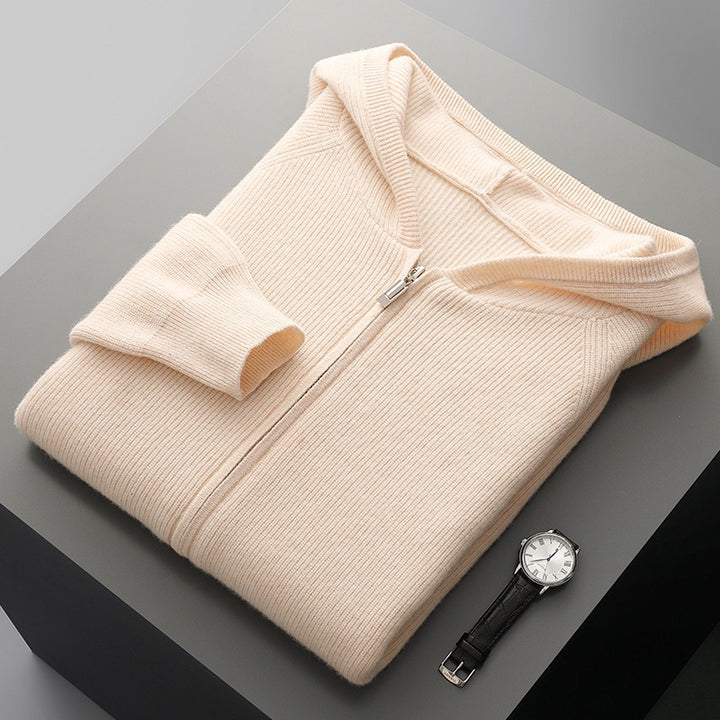 Herren-Kaschmir-Strickjacke mit Kapuze, dick