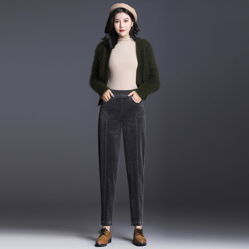 Damen-Cordhose, verkürzt, hoher Bund