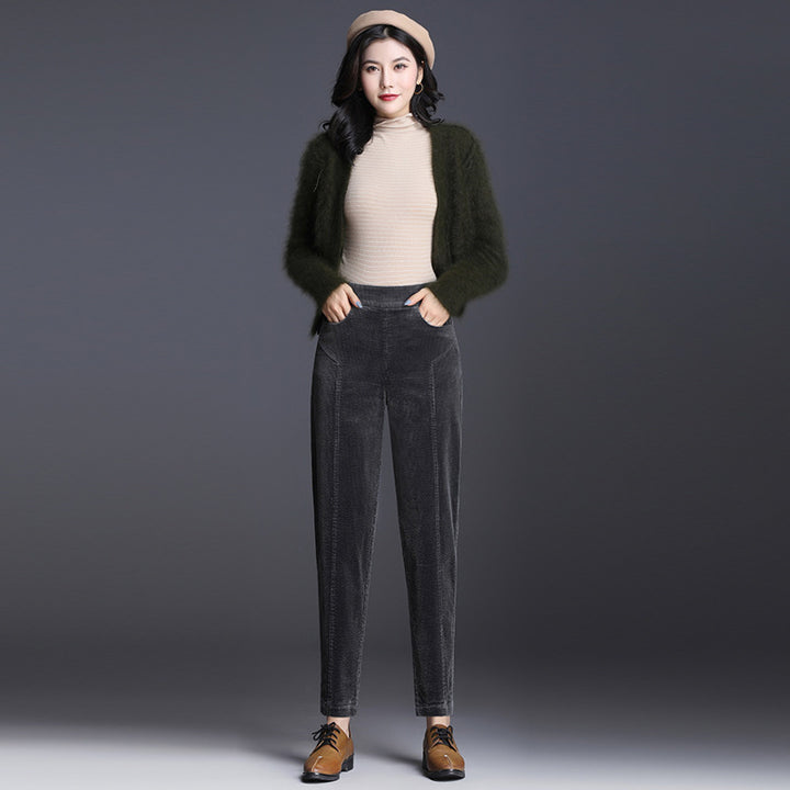 Damen-Cordhose, verkürzt, hoher Bund