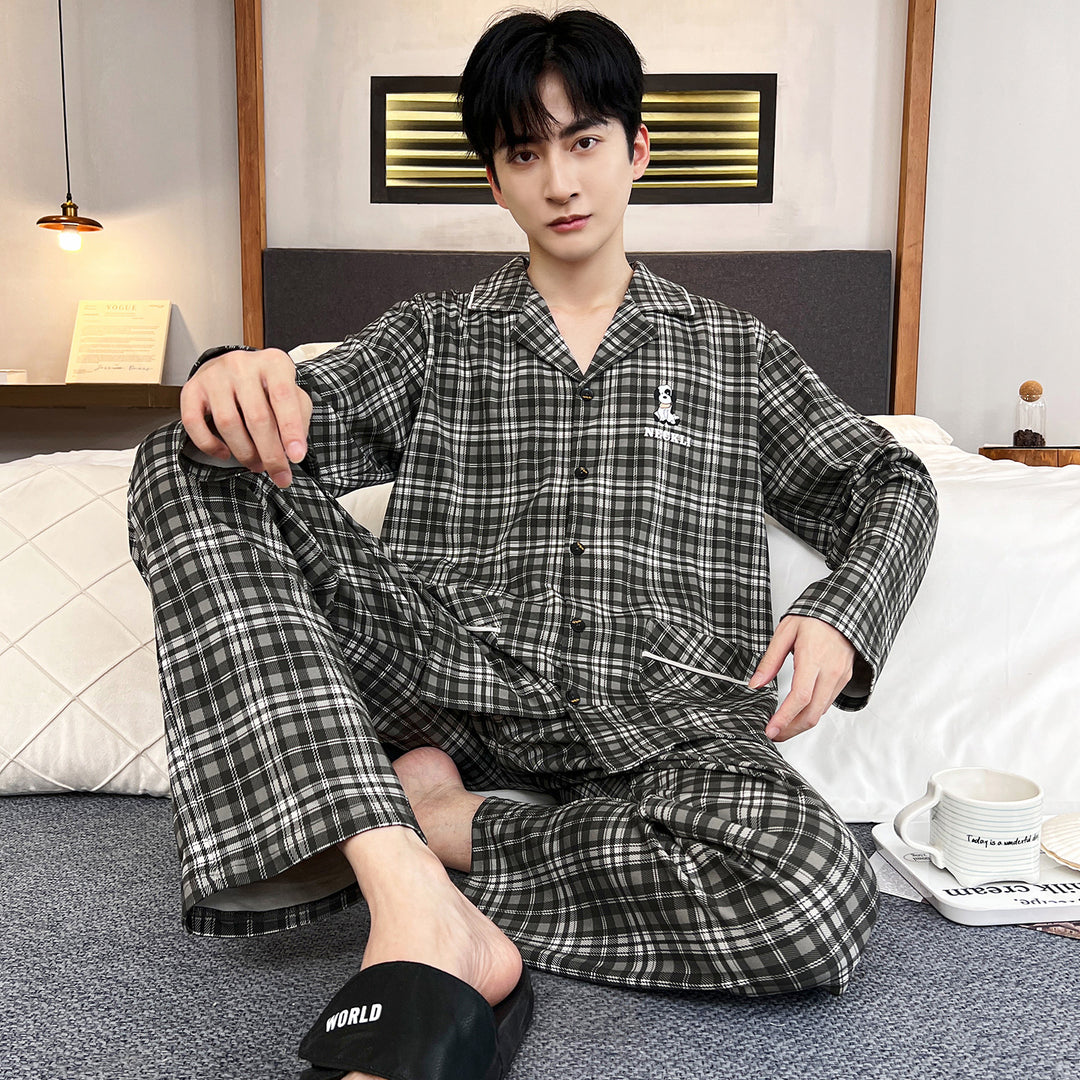 Herren-Pyjama-Set, langärmelig, mit Reverskragen