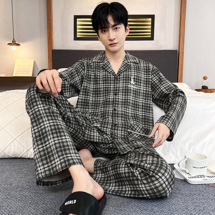 Herren-Pyjama-Set, langärmelig, mit Reverskragen