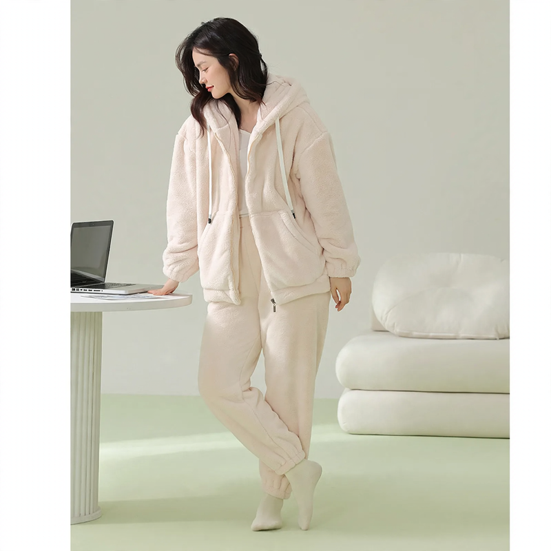Gefütterter Kapuzen-Schlafanzug mit Reißverschluss, Unisex
