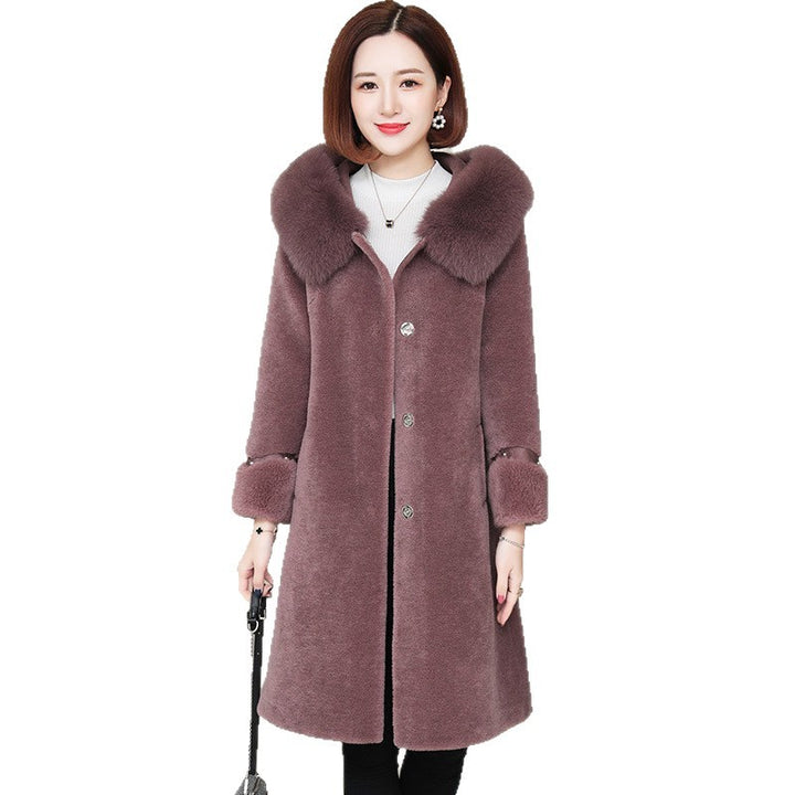 Lammfell-Mantel mit Fuchsfellkragen für Damen
