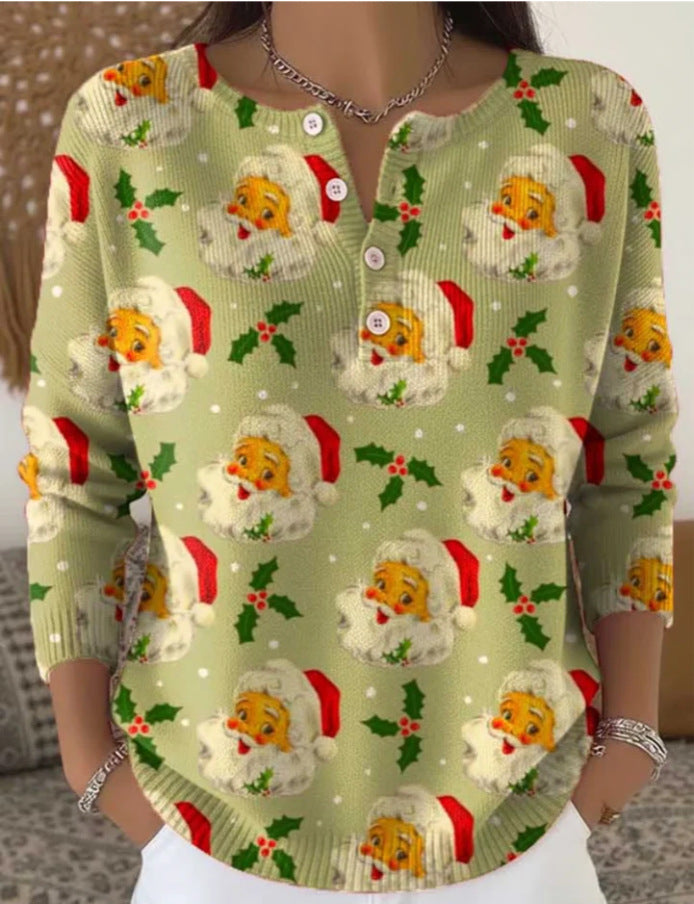 Weihnachtlicher Strickpullover mit Stehkragen und 3D-Druck