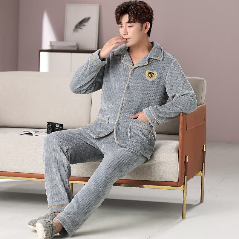 Warmer Herren-Hausanzug, Flanell, College-Stil, gefüttert