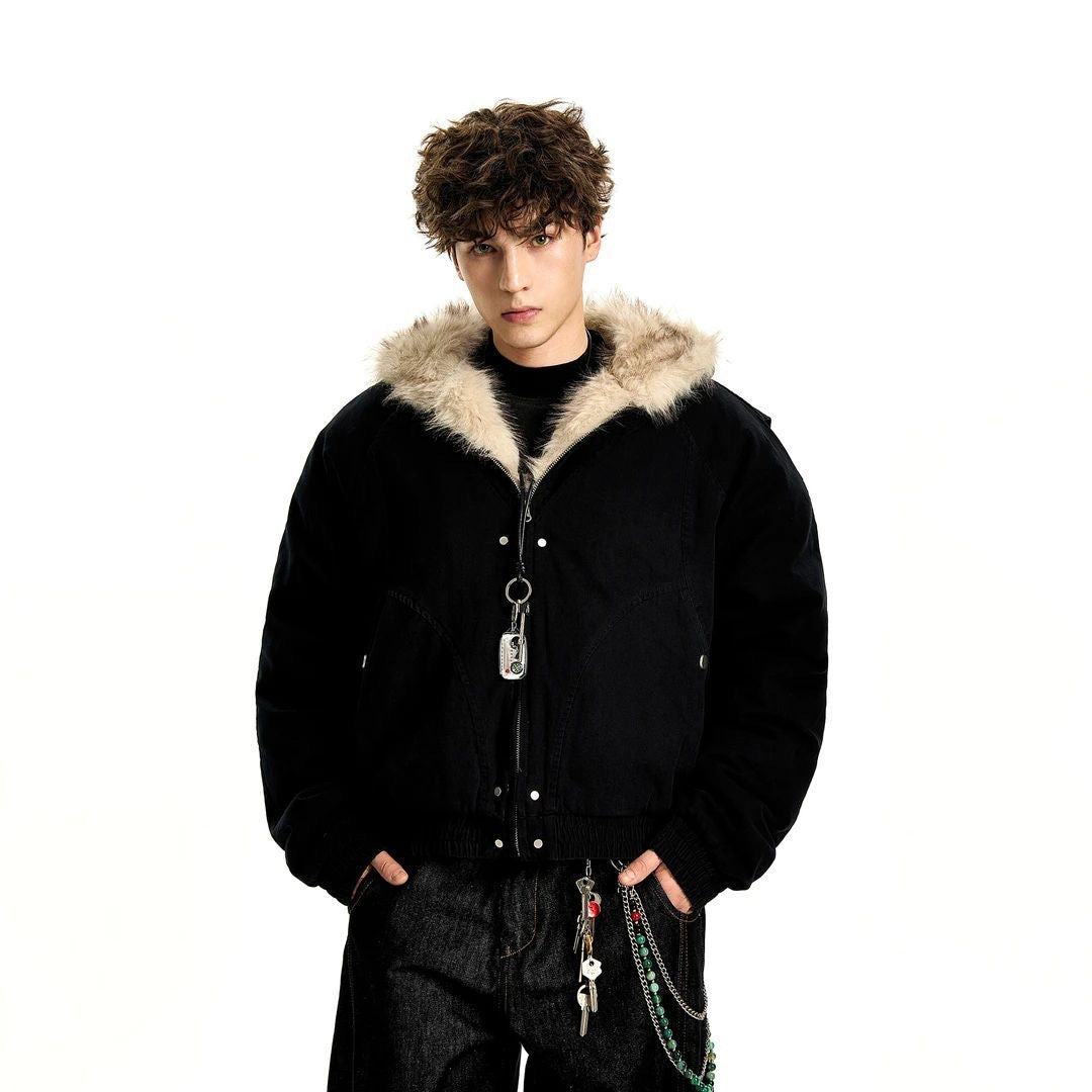 Herren-Winterjacke, gefüttert, mit Kapuze und Fellkragen