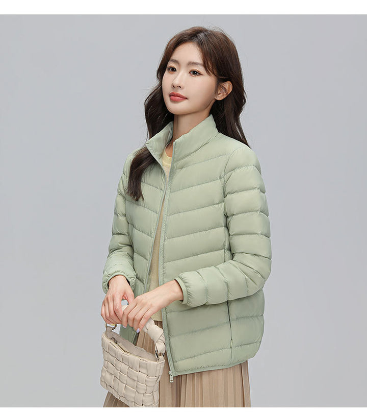 Leichte Daunenjacke für Damen, Stehkragen, weiß, Entendaune