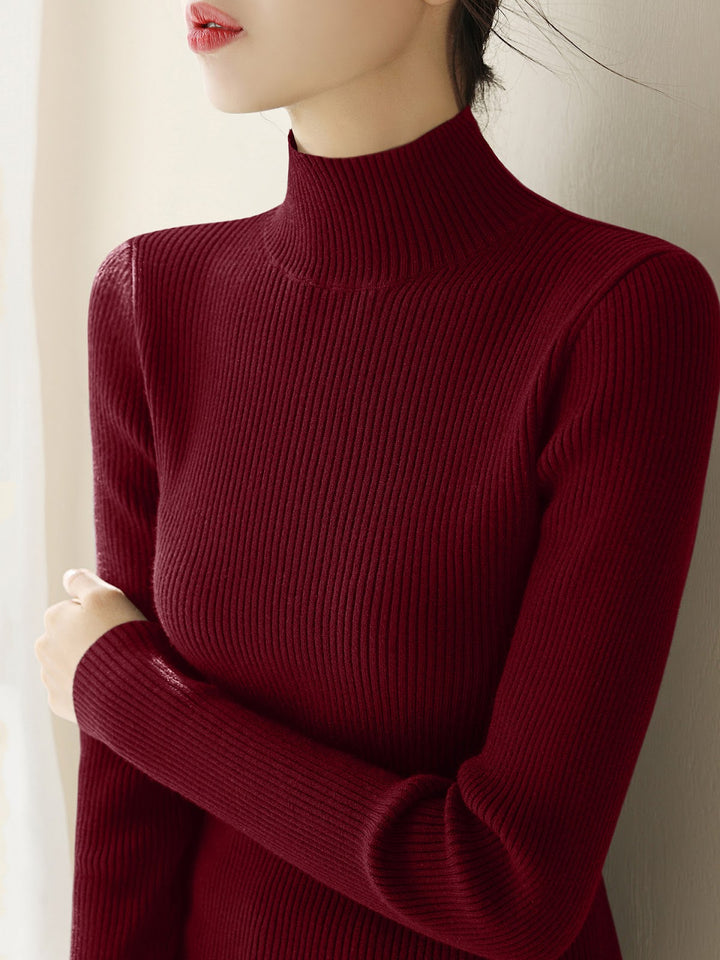 Damen-Strickpullover aus Wolle mit halbem Stehkragen