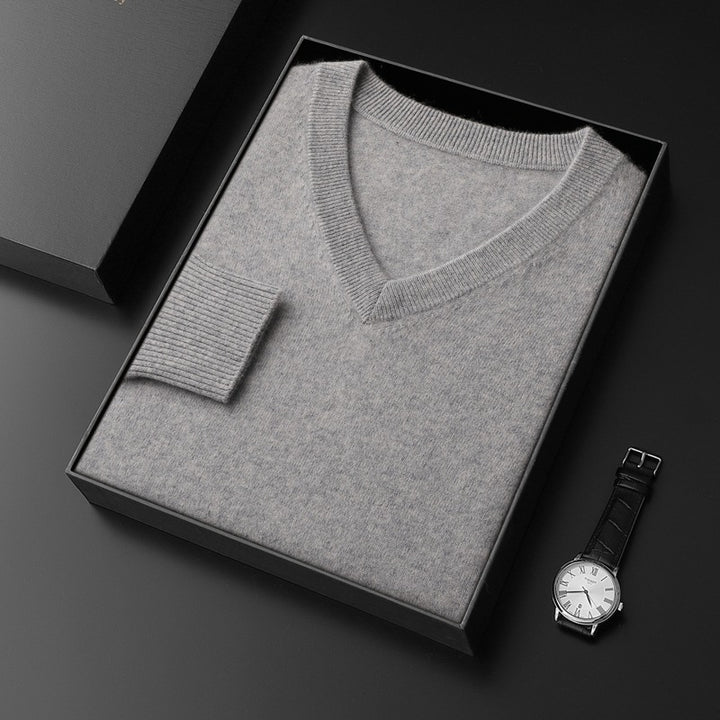 Herren-Wollpullover, V-Ausschnitt, Business-Stil
