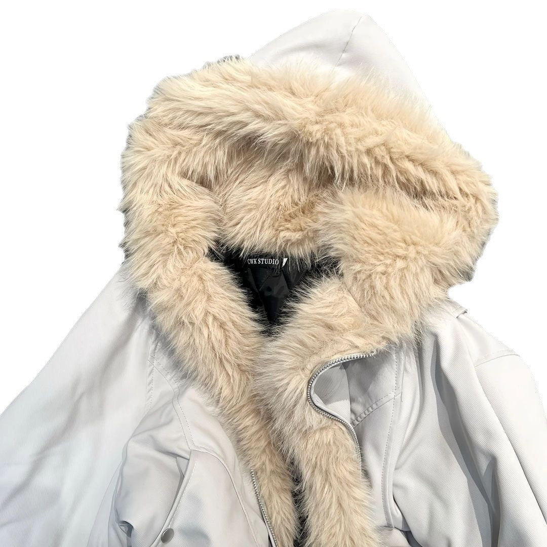 Herren-Winterjacke, gefüttert, mit Kapuze und Fellkragen