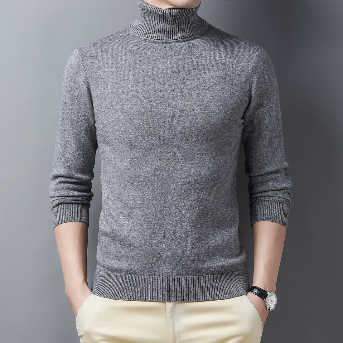 Herren-Kaschmirpullover, halbhoher Kragen, warm