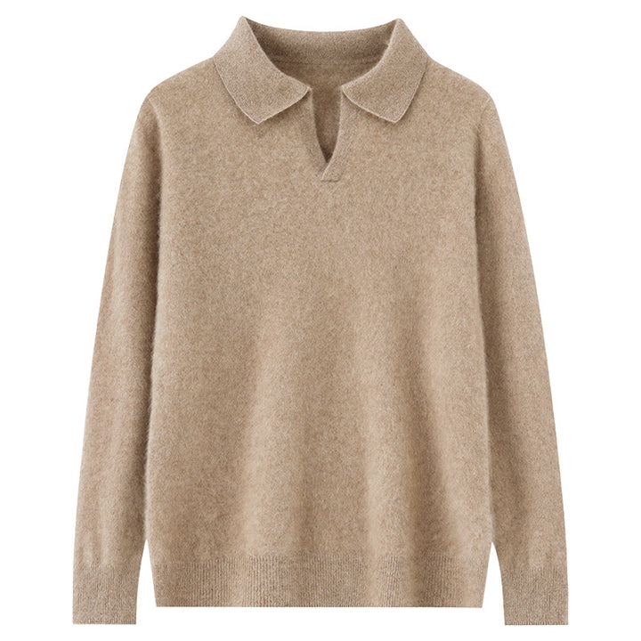 Herren-Wollpullover, Polo-Kragen, einfarbig
