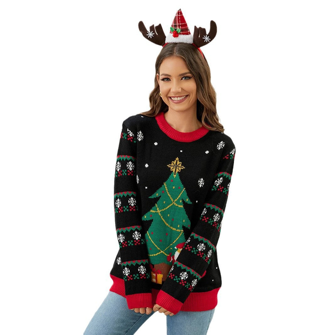 Damen-Weihnachtspullover mit 3D-Weihnachtsbaum-Motiv