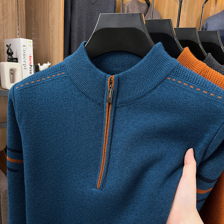 Herren Wollpullover mit Reißverschluss und Stehkragen