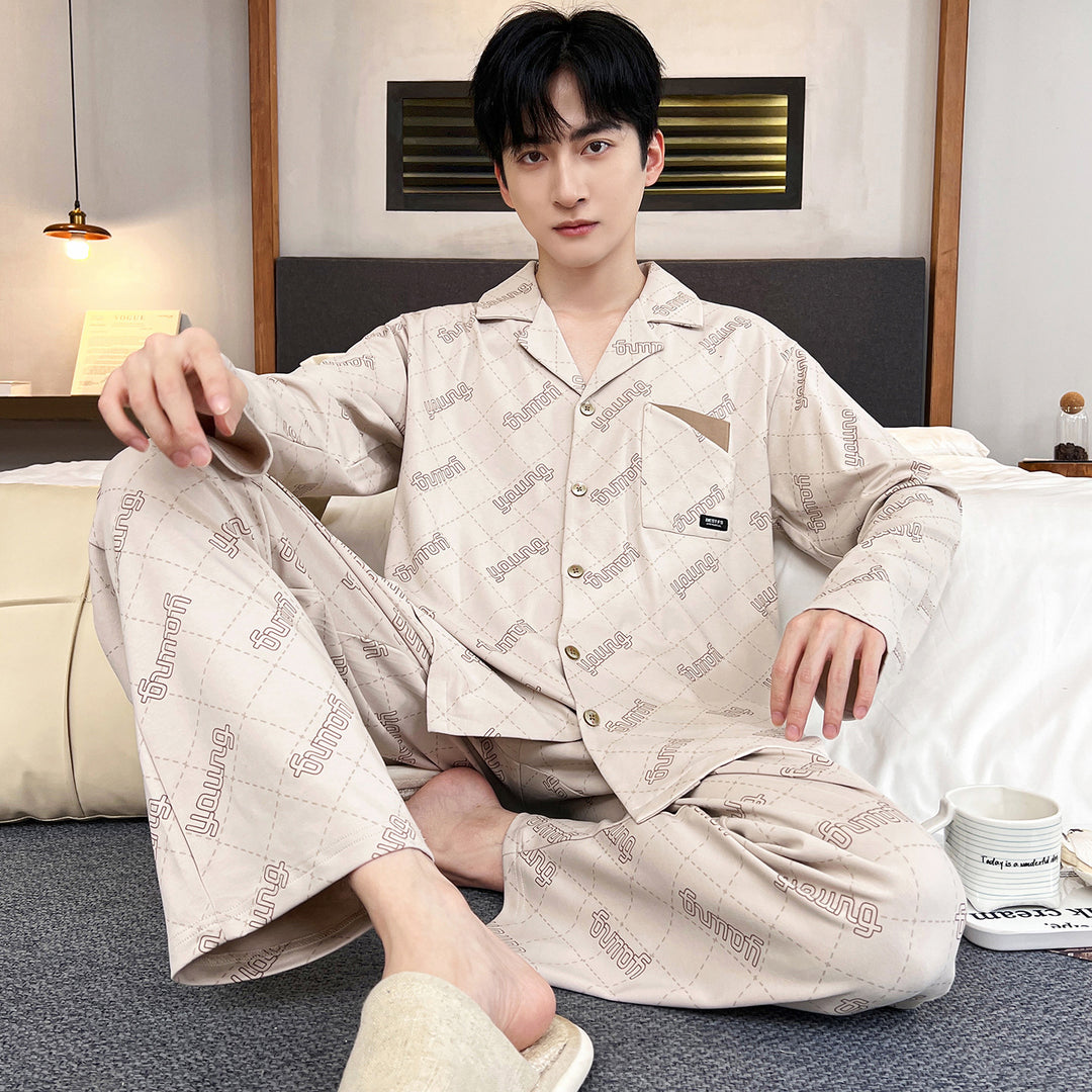 Herren-Pyjama-Set, langärmelig, mit Reverskragen