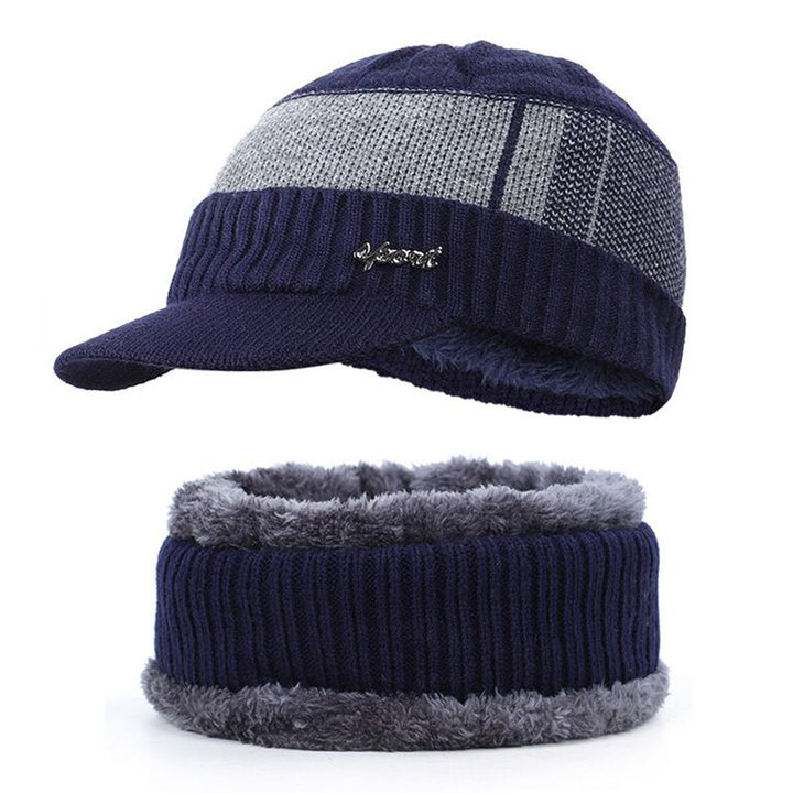 Herren Strickmütze und Schal Set, gefüttert