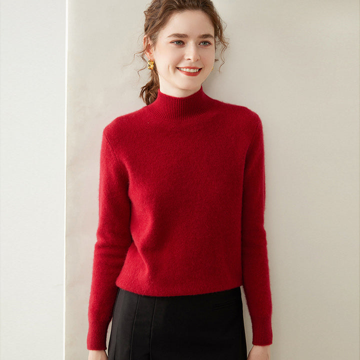 Damen-Kaschmirpullover, halbhoher Kragen, zweifädig, locker