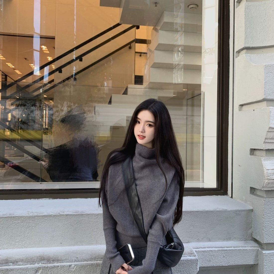 Damen-Strickpullover mit Rollkragen und Fledermausärmeln