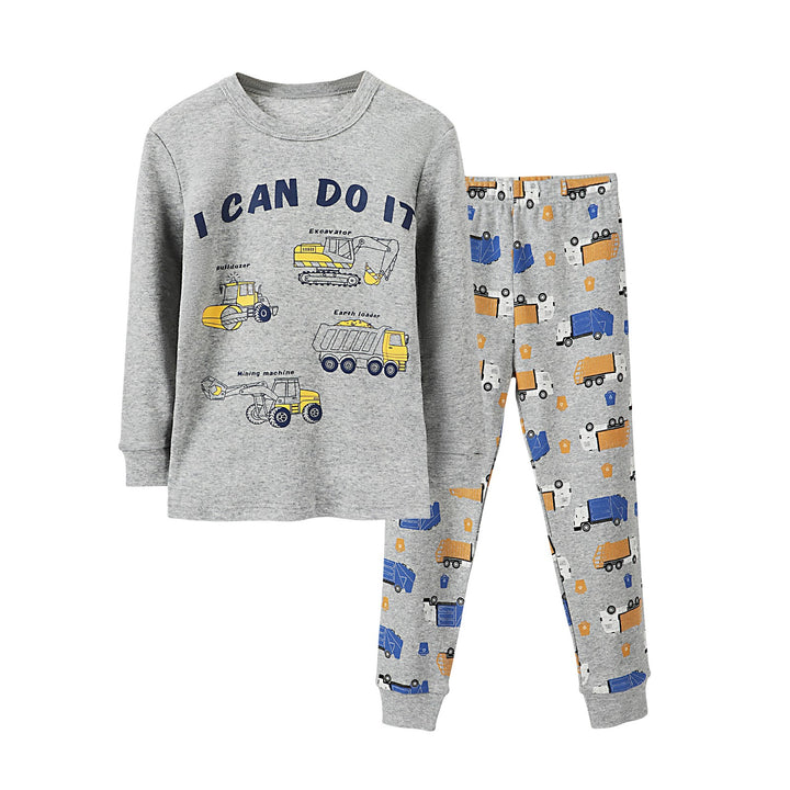 Kinder-Pyjama-Set, Langarm, Baumwoll-Rippstrick, Cartoon-Design