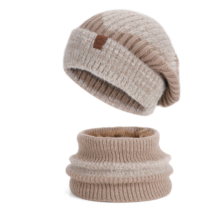 Strickmütze und Schal Set, gefüttert, zweifarbig