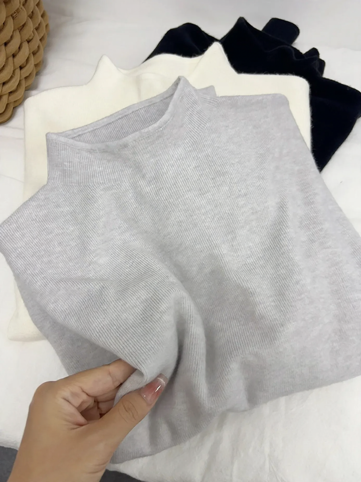 Damen-Strickpullover mit Stehkragen, gefüttert